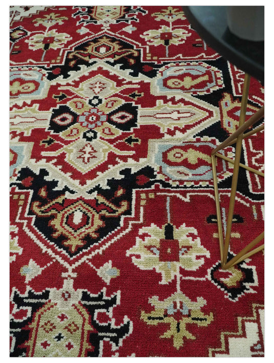 Custom Made Traditional Medallion Pattern Red, Black, Beige and Ivory Hand Knotted wool Area Rug