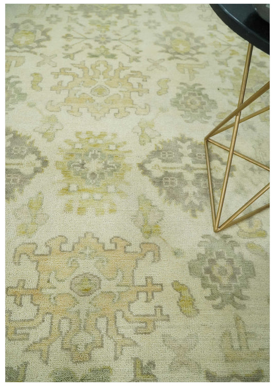 Traditional Hand knotted Ivory and Olive Oushak 9x12 wool Area Rug