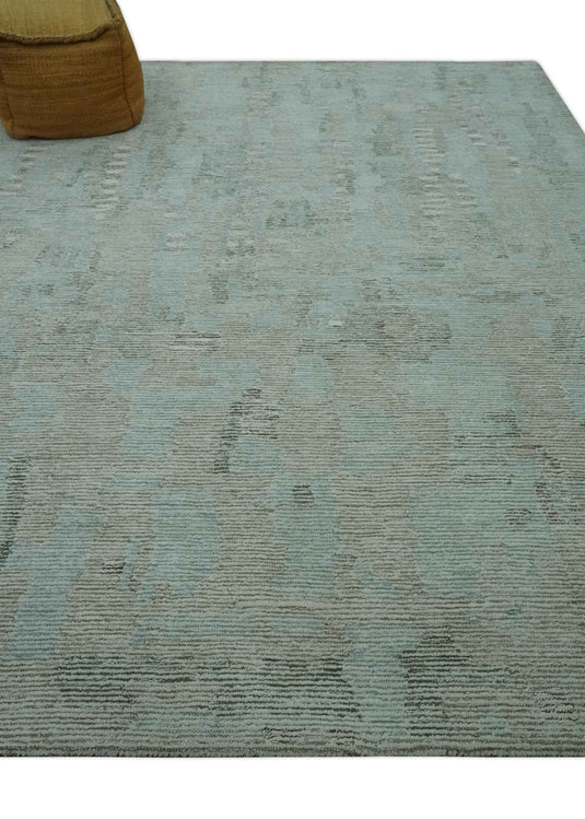 Modern Abstract Charcoal And Gray Hand Knotted 8x10 ft Bedroom, Living Room Rug Wool Area Rug- (FC)