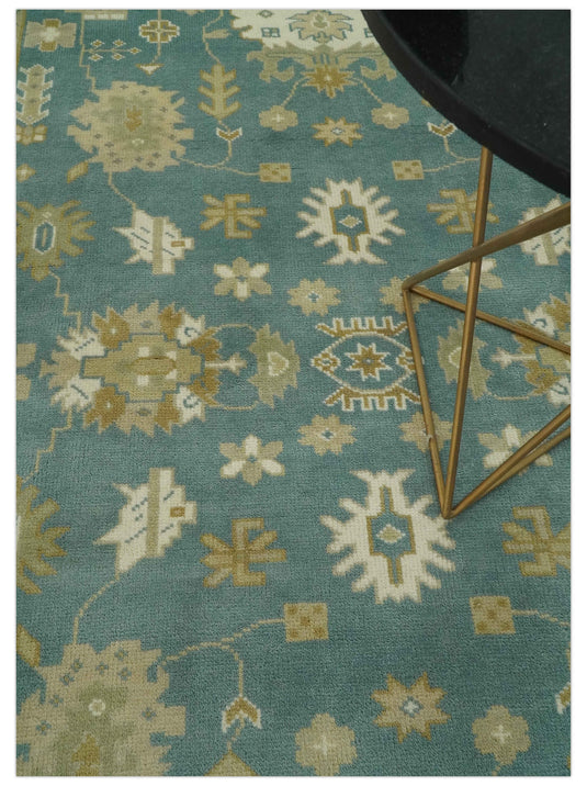 Hand Knotted Teal And Beige Classic Oriental Oushak Rug 6x9 ft Ideal for Living, Bedroom And Dining Rooms | CP235069