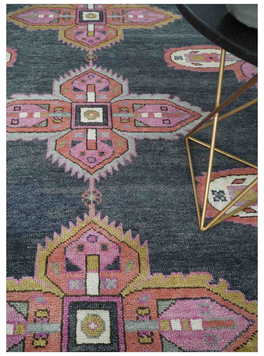 Hand Knotted Heriz Serapi Rug Charcoal, grey and Pink Multi Size Ideal for Living, Bedroom, and Dining Rooms | CP1911