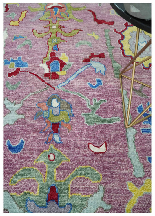 Vibrant Pink and Blue Hand knotted Coloful Oushak Multi Size wool Area Rug