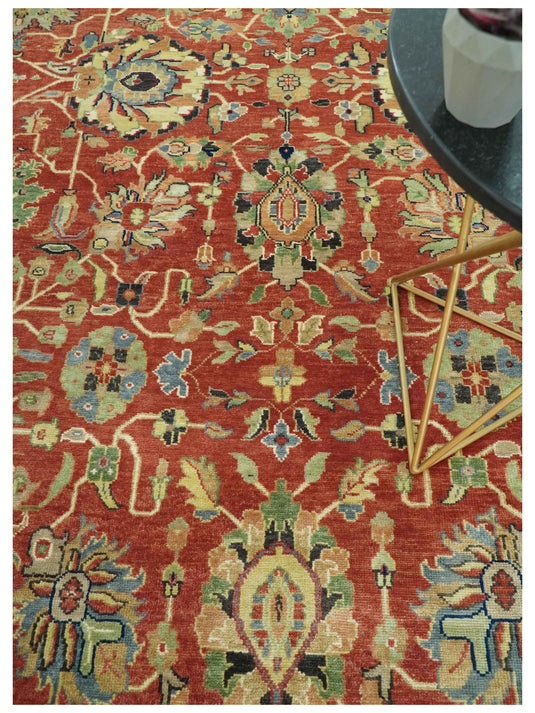 Antique Rust And Beige Traditional Floral Hand Knotted Wool Rug 8x10 ft Ideal for Living, Bedroom And Dining Rooms | CP2481810