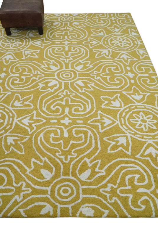 Custom Made Yellow And Ivory Hand Tufted  Wool Area Rug