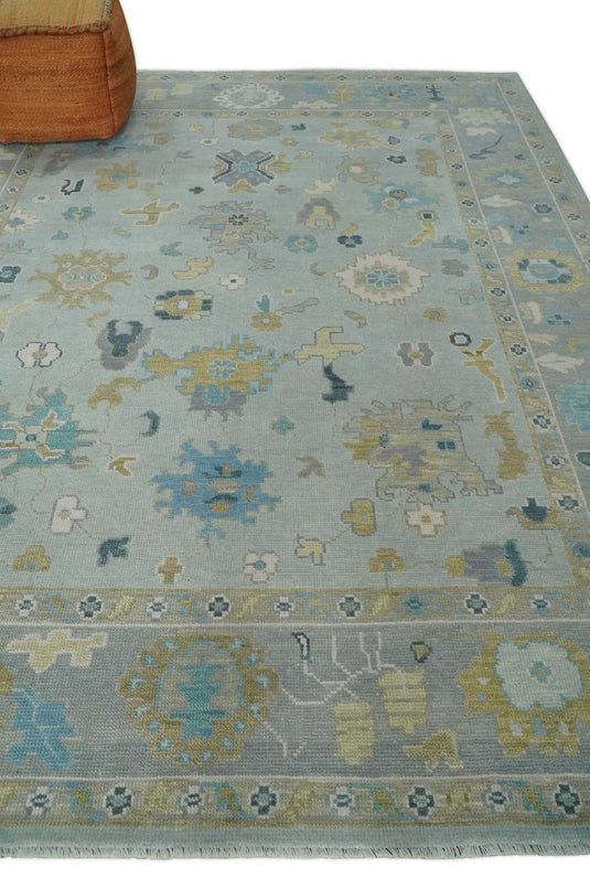 Custom Made Modern Oushak Hand Knotted Gray, Blue, Brown And Ivory Wool Area Rug