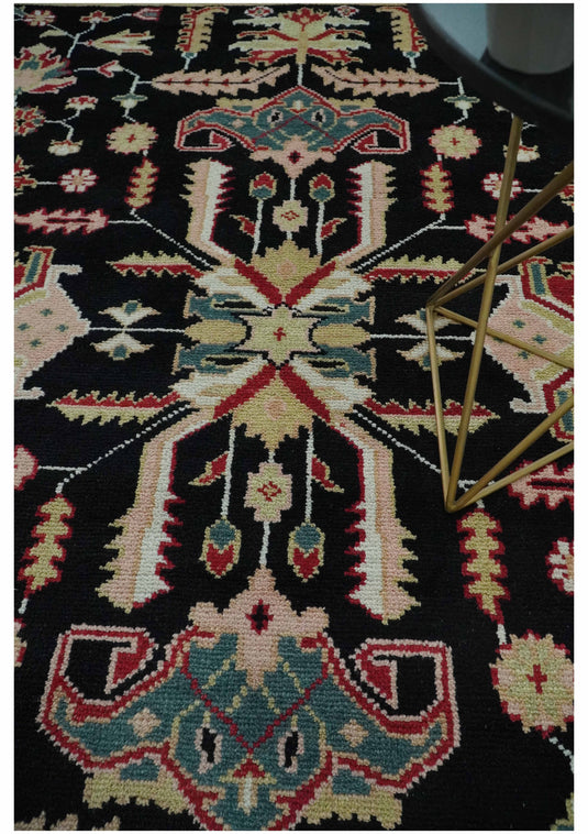 Custom Made Traditional Pattern Black and Maroon Hand Knotted Wool Area Rug