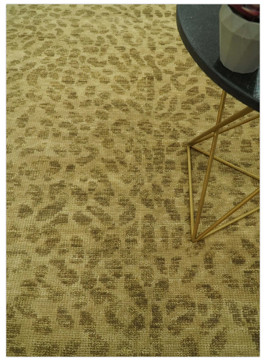 Hand Knotted Olive Green And Khaki Leopard Print Design Wool Rug 8x10 ft Ideal for Living, Bedroom And Dining Rooms | CP2530810