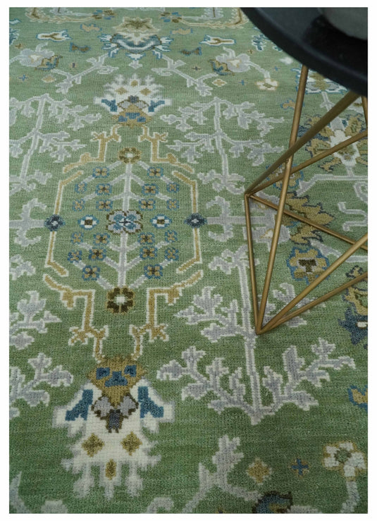 Hand Knotted Traditional Turkish Rug Green, Ivory and Silver 8x10, 9x12 ft Ideal for Living, Bedroom, and Dining Rooms | CP1912