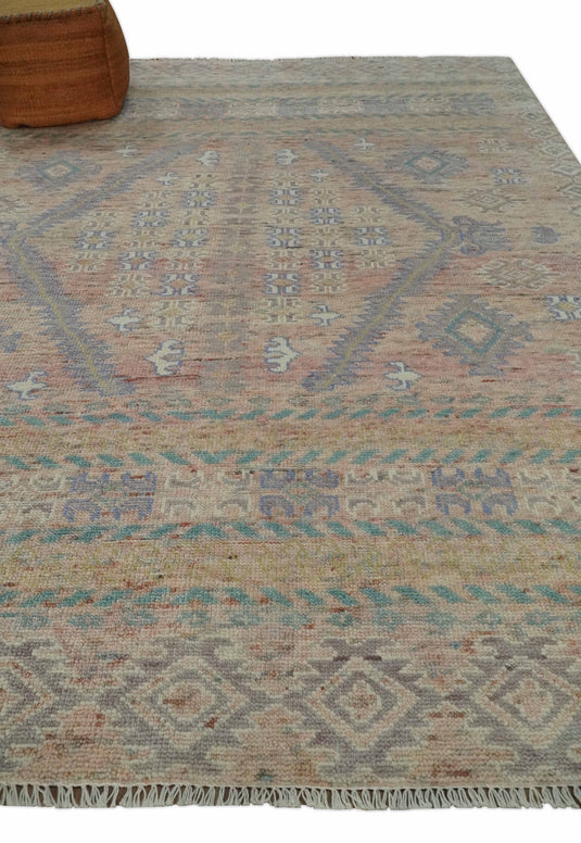 Peach and Beige Hand knotted Oriental Traditional wool Area Rug