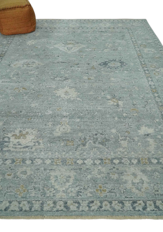 Custom Made Traditional Antique Floral Pattern Gray And Silver Hand Knotted Wool Area Rug