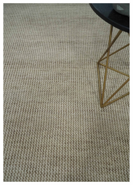 Custom Made Contemporary Beige And Ivory Hand Knotted Wool Area Rug