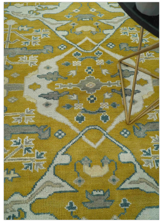 Custom Made Hand Knotted Turkish Oushak Ivory, Gray And Olive Wool Area Rug