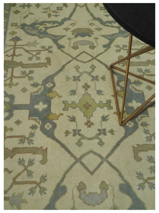 Custom Made Hand Knotted Beige, Cream And Gray Oriental Oushak Wool Area Rug