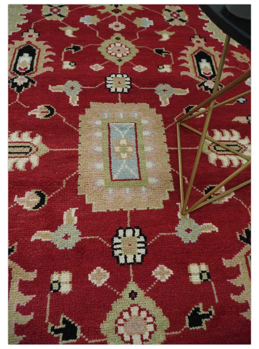 Custom Made Traditional Oriental Red, Black And Beige Hand Knotted Wool Area Rug