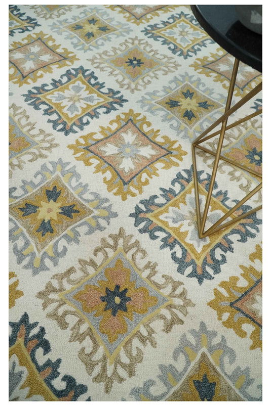 Custom Made Hand Tufted Ivory, Yellow, Gray And Camel Wool Area Rug