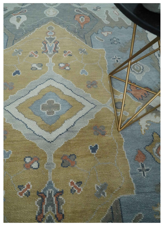 Turkish Oushak Gray, Beige, Blue And Ivory Hand Knotted 8x10 ft Bedroom, Living Room Rug Wool Area Rug