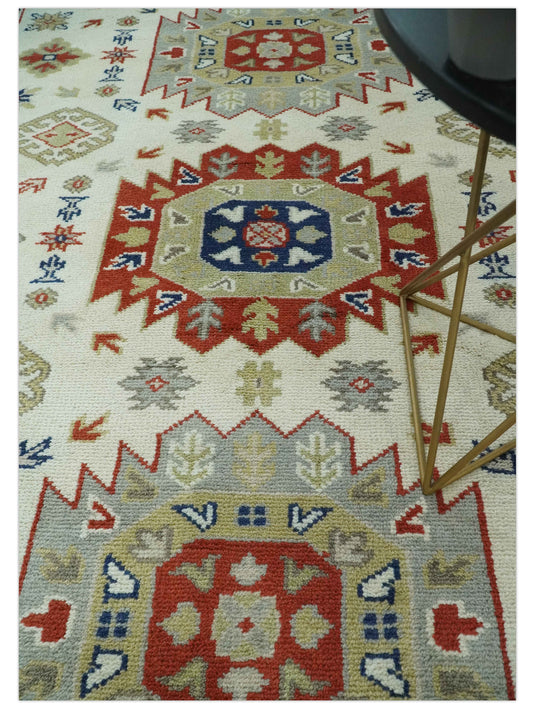 Custom Made Classic Oriental Design Gray, Olive, Blue And Rust Hand Knotted wool Area Rug
