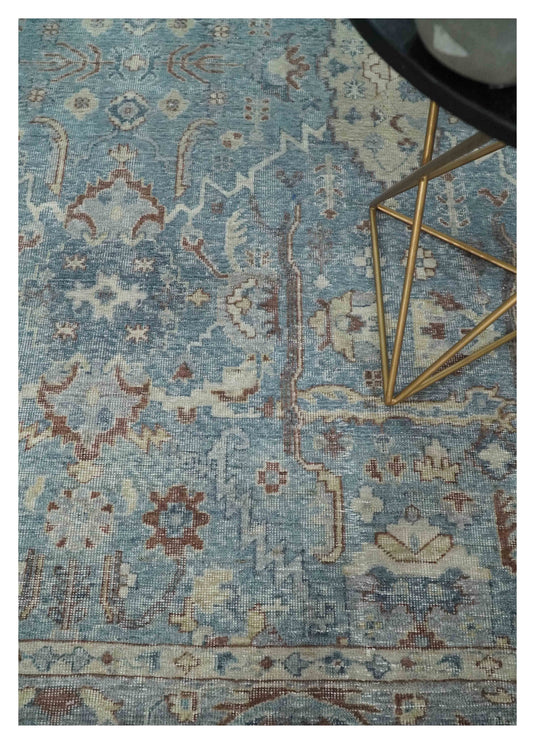 Blue And Silver Vintage Traditional Handknotted Persian Rug Made with Wool | Oxidised,DIstressed low Pile Vintage Rug, Living Room Rug