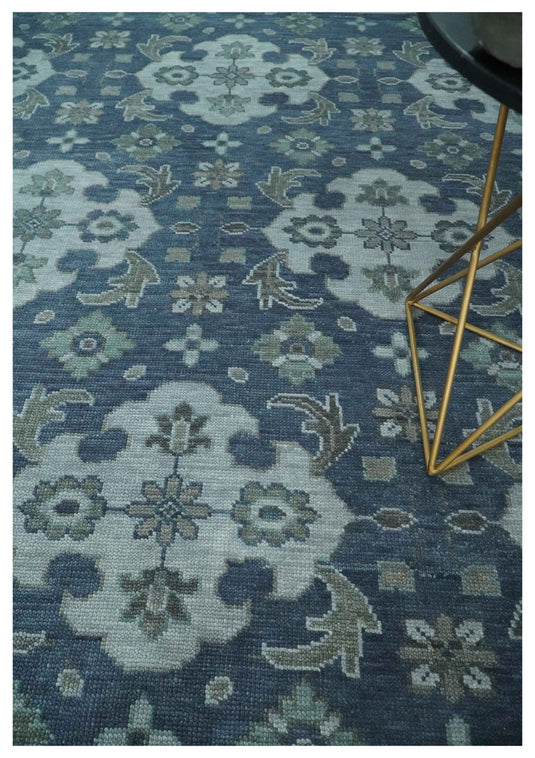 Vintage Oushak Blue, Charcoal, Gray And Silver Hand Knotted 8x10 ft Bedroom, Living Room Rug Wool Area Rug