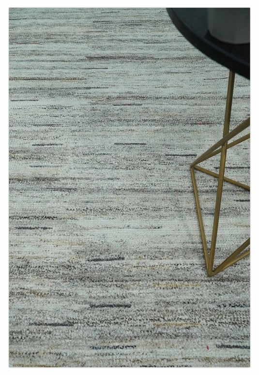 Abstract Ivory, Charcoal and Olive Handwoven 5x8 ft Bedroom, Living Room Rug Pet Yarn Area Rug