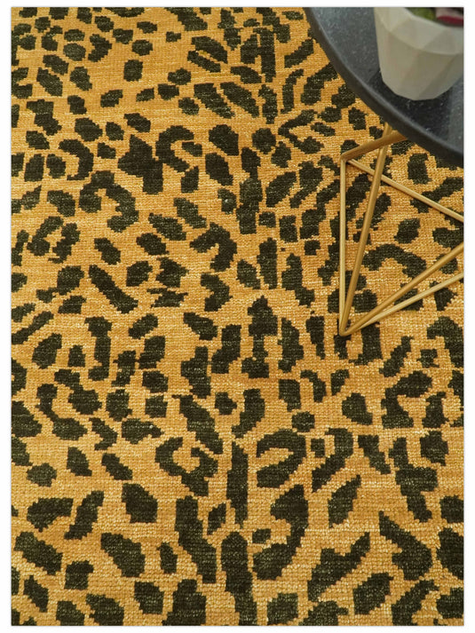 Hand Knotted Brown And Black Leopard Print Design Wool Rug 8x10 ft Ideal for Living, Bedroom And Dining Rooms | CP2531810