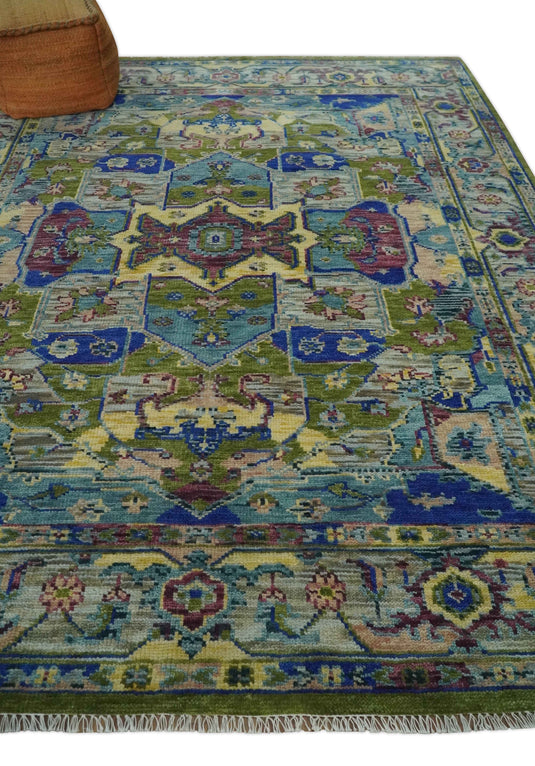 HandKnotted Heriz Serapi Rug Green and Blue Ideal for Living, Bedroom, and Dining Room 5x8, 6x9, 8x10, 9x12 and 10x14 Wool Rug