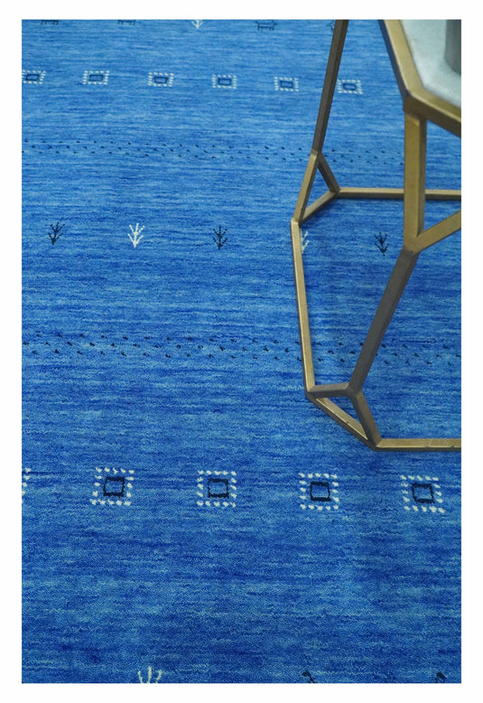 Solid Blue Lori Gabbeh Handloomed 4.6x6.9 ft Bedroom, Living Room Rug Wool Area Rug