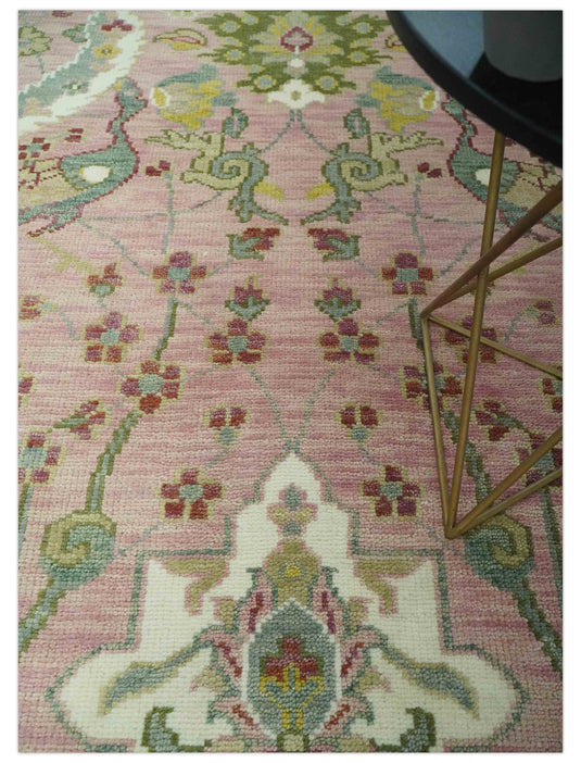 Custom Made Peach, Green, Olive And Beige Antique Floral Jungle Hand Knotted Wool Area Rug