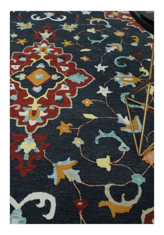 Custom Made Traditional Pattern Black, Beige And Rust Hand Tufted  Wool Area Rug