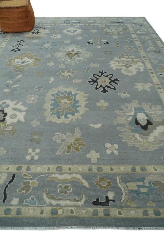 Custom Made Modern Oushak Hand Knotted Gray And Beige Wool Area Rug