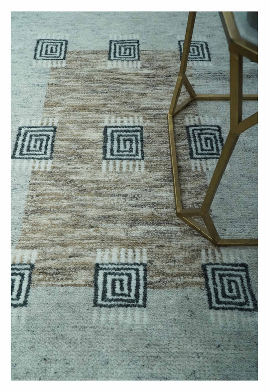 Custom Made Gray, Charcoal And Silver Geometrical Handloomed Wool Area Rug