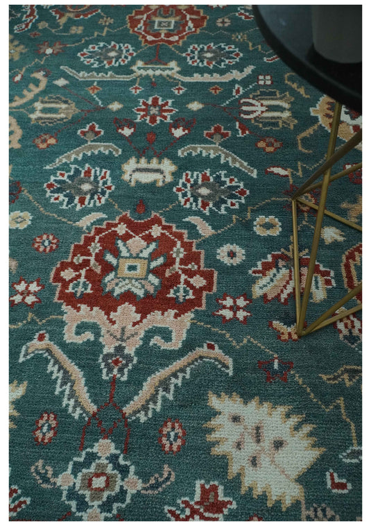 Traditional Oushak Green, Brown and Rust Hand Knotted 8x10 ft wool Area Rug