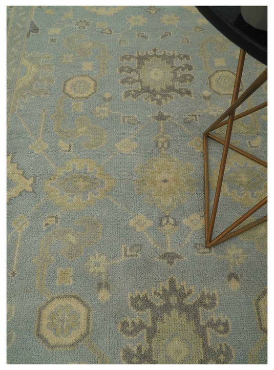 Custom Made Hand Knotted Traditional Pattern Gray And Beige Wool Area Rug
