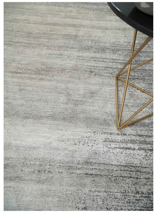 Abstract Gray And Charcoal Hand Knotted 9x12 ft Bedroom, Living Room Rug Wool And Bamboo Silk Area Rug