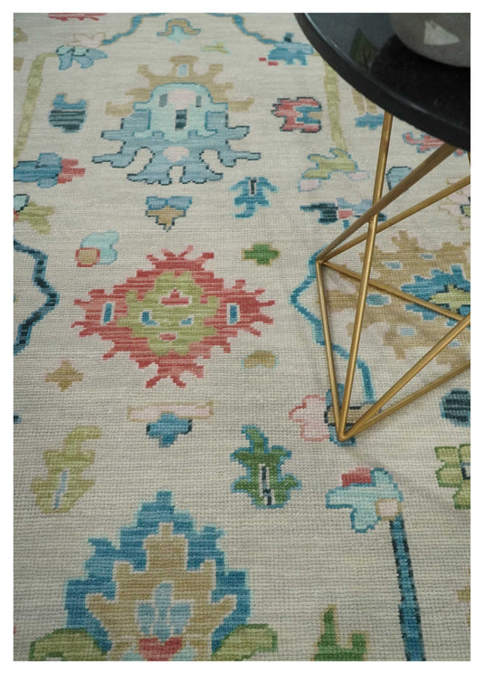 Custom Made Colorful And Vibrant Traditional Hand Knotted Oushak Wool Area Rug