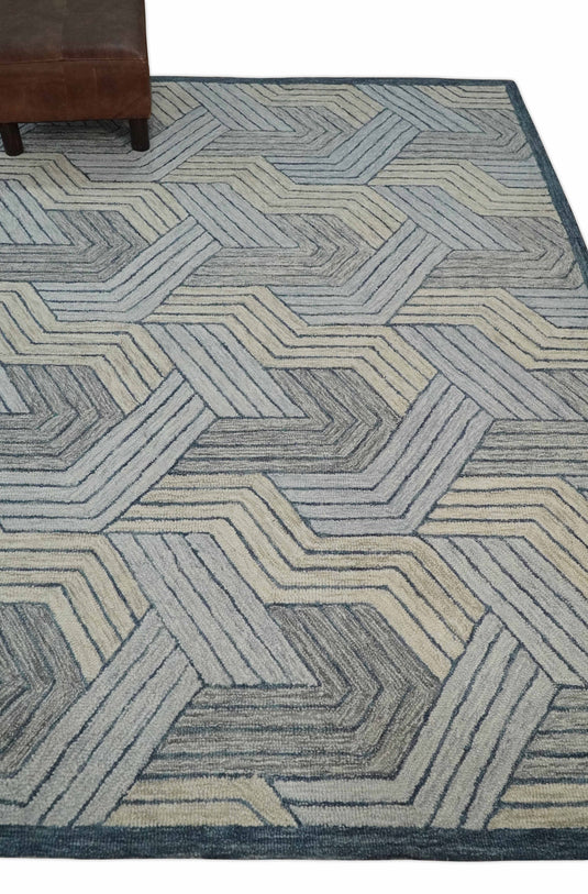 Custom Made Modern Chevron Pattern Silver, Gray And Camel Hand Tufted  Wool Area Rug