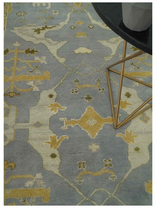 Custom Made Hand Knotted Silver, Beige And Cream Oriental Oushak Wool Area Rug