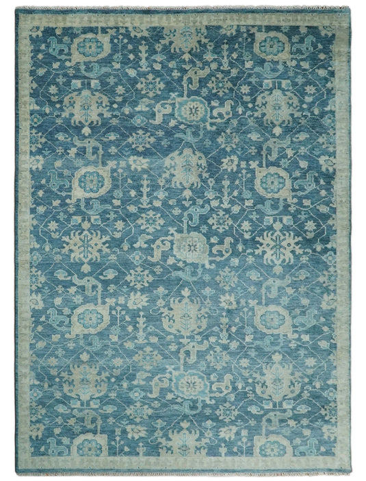 Vintage Antique Hand knotted Oushak Blue and Camel Wool Area Rug, 4X6,5X7, 5x8, 6x9, 8x10, 9x12 and 10x14, Living Room Rug | CP8S