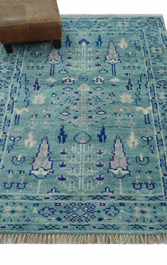 Traditional Tree of Life Design 4x6 ft Hand Knotted Teal And Blue Wool Area Rug