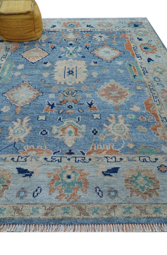 Traditional Turkish Design Blue And Beige 8x10 ft Hand Knotted Wool Area Rug
