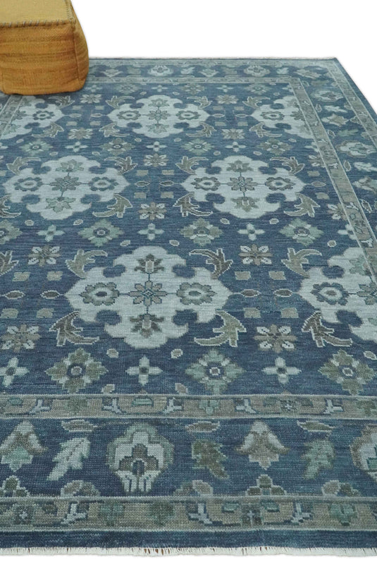 Vintage Oushak Blue, Charcoal, Gray And Silver Hand Knotted 8x10 ft Bedroom, Living Room Rug Wool Area Rug