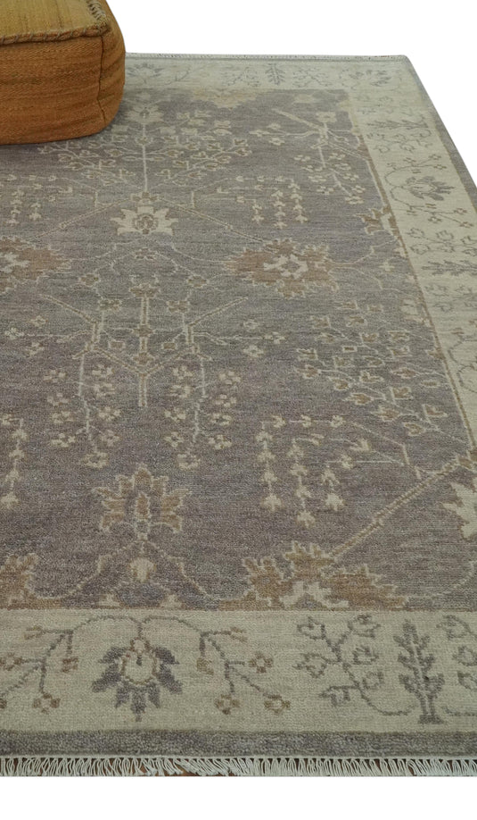 Custom Made Hand Knotted Beige And Brown Tree of Life Wool Area Rug