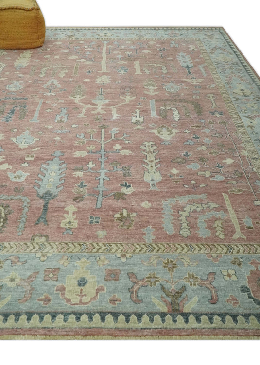 Tree of Life Light Brown And Blue Hand Knotted 9x12 ft Bedroom, Living Room Rug Wool Area Rug