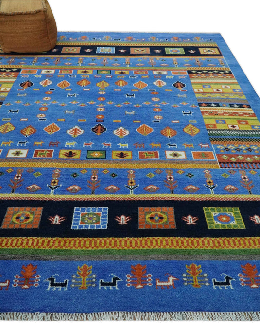 Hand Knotted Traditional Antique Gabbeh Rug Vibrant Blue and Black Multi Size Ideal for Living, Bedroom, and Dining Rooms | CP1862