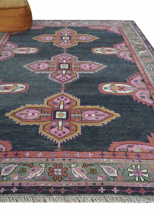 Hand Knotted Heriz Serapi Rug Grey and Pink 8x10 ft Ideal for Living, Bedroom, and Dining Rooms | CP1911810S