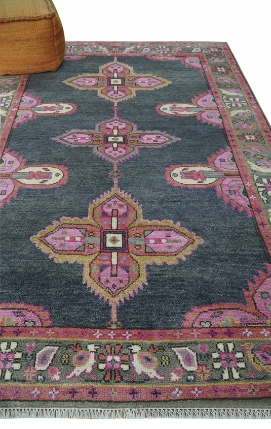 Hand Knotted Heriz Serapi Rug Grey and Pink 6x9 ft Ideal for Living, Bedroom, and Dining Rooms | CP191169