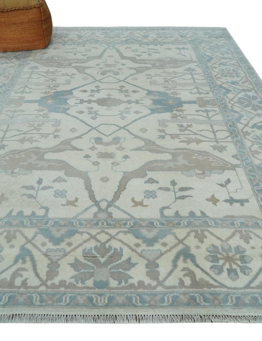 Hand Knotted Oriental Oushak Rug Teal and Ivory 8x10 ft Ideal for Living, Bedroom, and Dining Rooms | CP1878810S