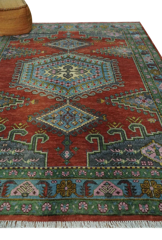 Hand Knotted Heriz Serapi Rug Rust and Green 8x10 ft Ideal for Living, Bedroom, and Dining Rooms | CP1906810