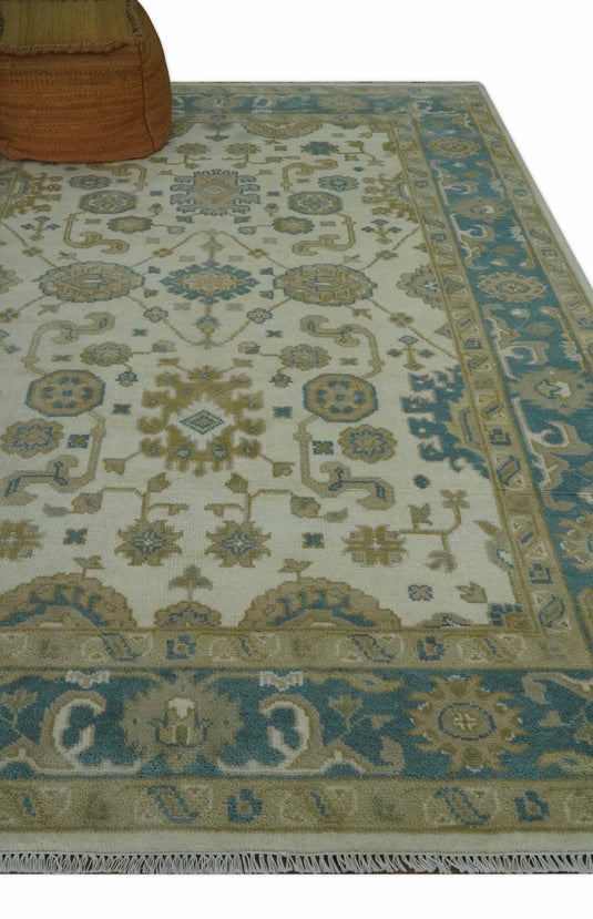 Hand Knotted Beige, Camel and Teal Oushak Rug 6x9 ft Ideal for Living, Bedroom And Dining Rooms | CP233669