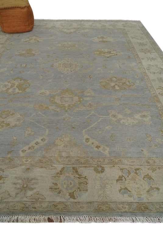 Hand Knotted Traditional Oushak Silver, Gray, Beige and Ivory 9x12 ft Bedroom, Living Room Rug ,wool Area Rug